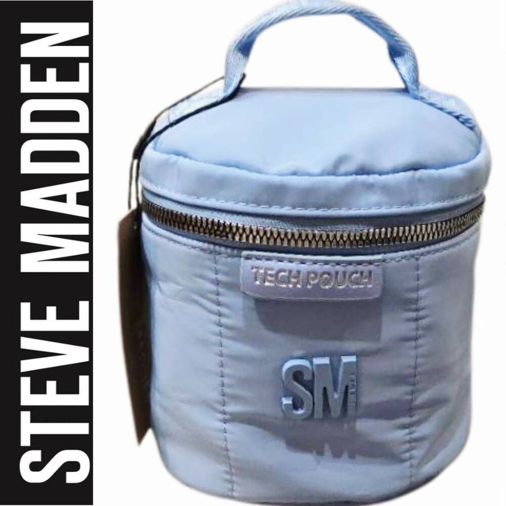Steve Madden Quilted Logo Tech Pouch- Blue